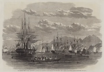 Die kombinierte Flotte in China, Transporte in der Cowloong-Bucht bereiten sich auf die Abfahrt in den Norden vor